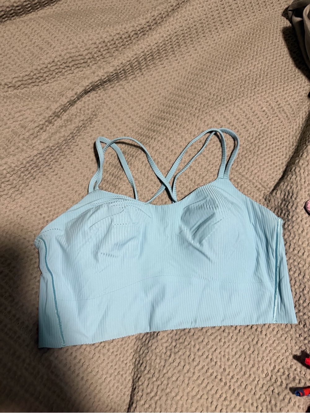 lululemon athletica Light Blue Ribbed Longline Bralette with Crisscross Straps